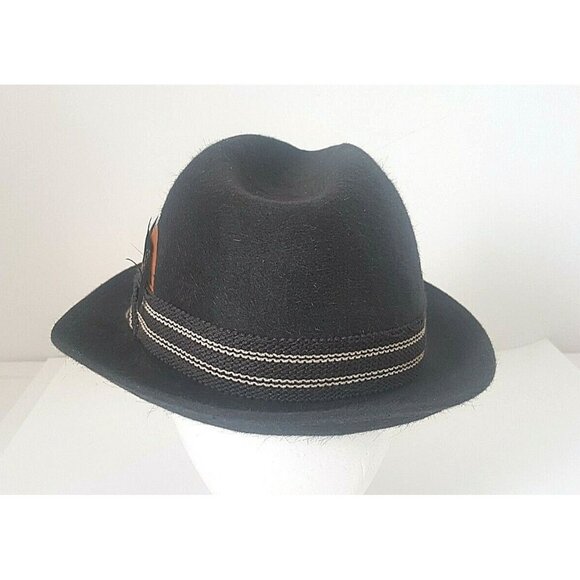 Vintage Robert Hall Hat Black Size 7 Genuine Fur Felt Hat Feather Made In USA - Picture 10 of 12